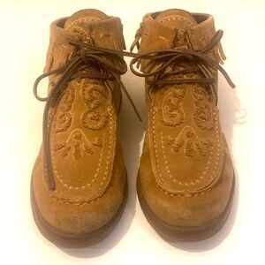 OTBT Chukka Boots Women's Brown Leather Suede Laced Fringed Boho Western Cowgirl